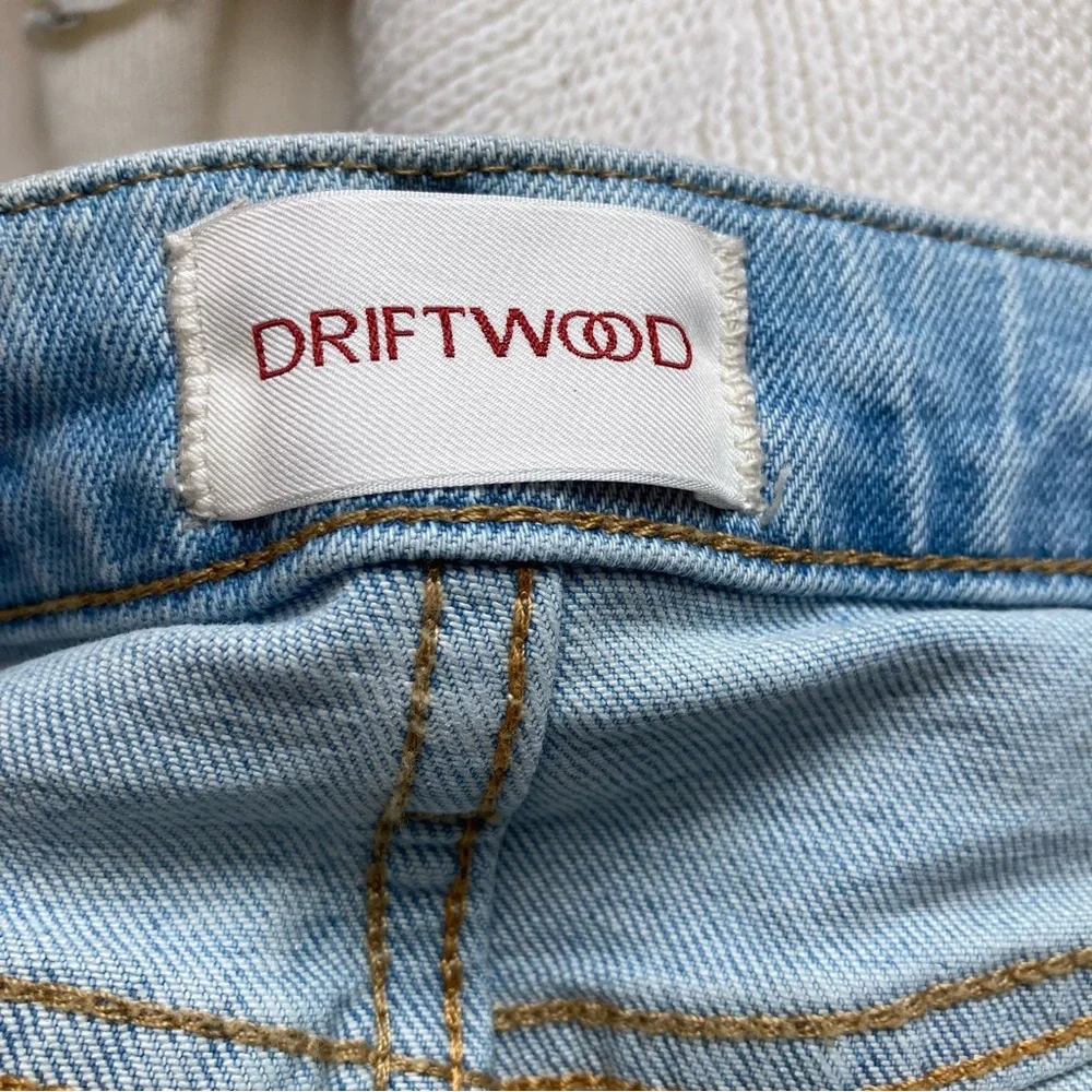 Driftwood Light Blue Maui Floral Embroidered Frayed Hem Denim Skirt, Sz 27